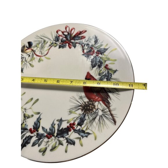 Lenox Winter Greetings Red Cardinal Cake Plate Fine China 11.5" Diameter FLAW - Picture 5 of 5